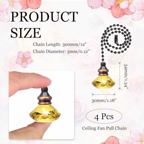 Image of MECCANIXITY 4Pack Ceiling Fan Pull Chain, 12 Inch Decorative Ornaments Diamond Pendant Pull Chain Extension for Ceiling Fans Light Lamp, Yellow