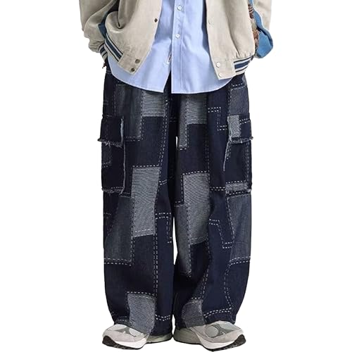Men's Baggy Jeans Wide Leg Hip Hop Casual Streetwear Denim Pants Skater Loose Fit Trousers