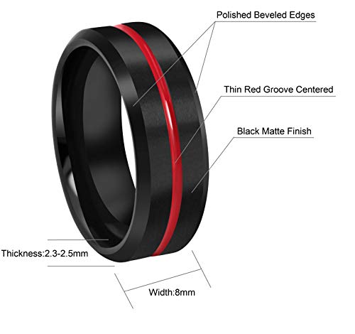 Crownal 8Mm Thin Red Groove Black Brushed Tungsten Carbide Wedding Band Ring Comfort Fit Engraved I Love You Size 5 To 17 (8Mm,10) #TOP3