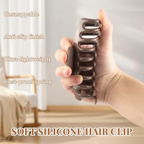 Image of 4 pcs Cloud Claw Clips for Women, 4.2 Inch Non-Slip Strong Hold Hair Claws, Unbreakable & Durable Silicone Blend, Large Bendable Cozy Hair Clip for Thin /Thick /Curly Hair, All-Day Comfort