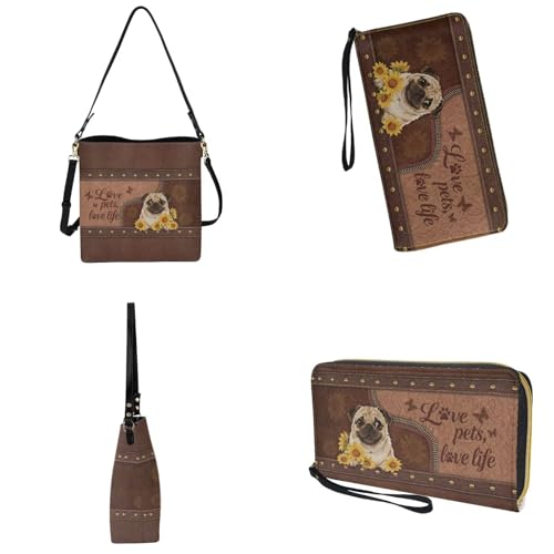 Image of Bucket Crossbody Bag Set for Women Lady, Leather Purse and Wallet Set Large Bucket Bag with Wallet