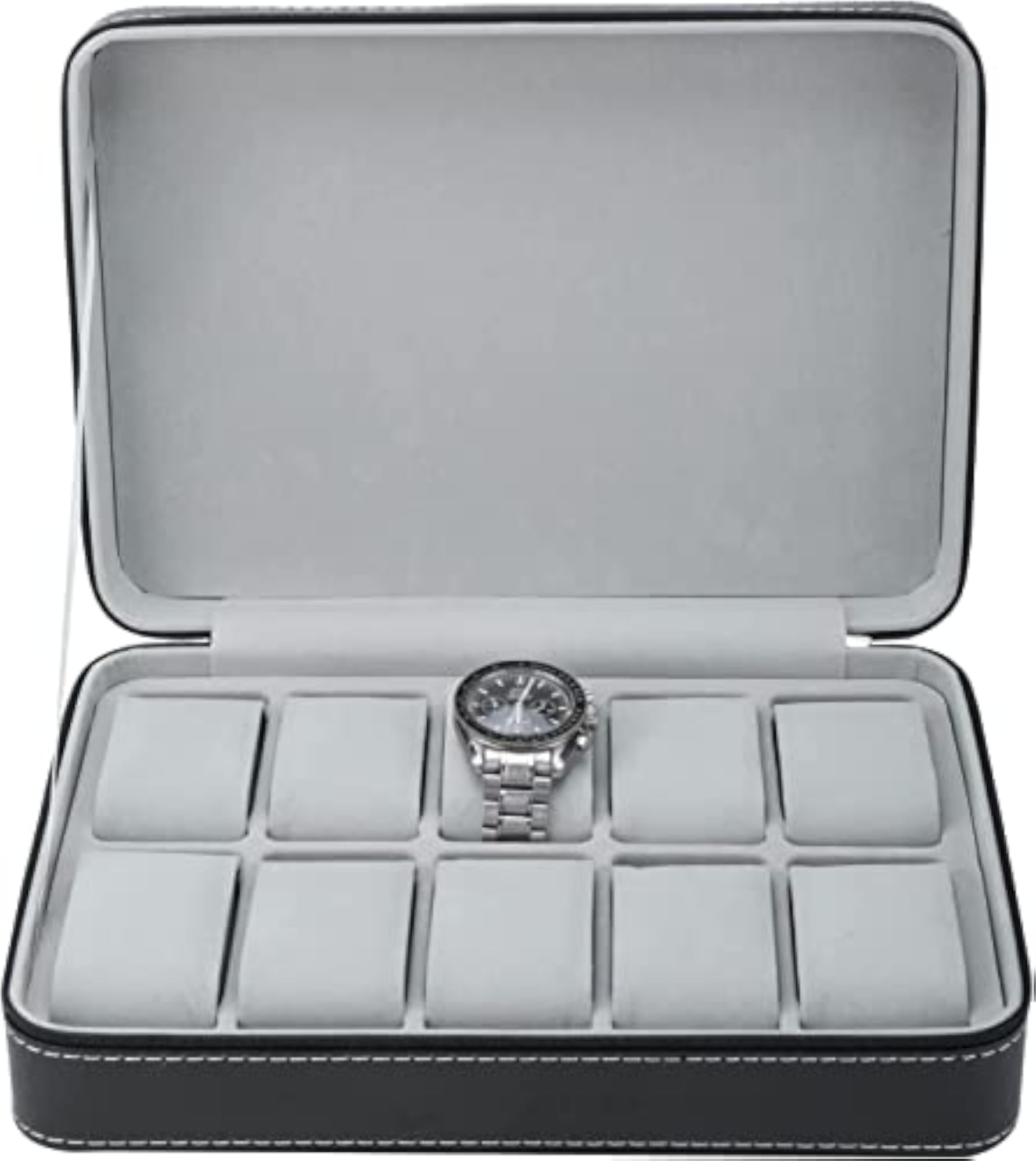 Luxury 10 Slot Black Leather Watch Box for Women