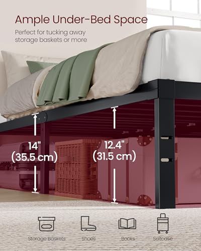 Image of VASAGLE Twin Metal Bed Frame 14 Inches Tall, 550 lb Weight Capacity, No Box Spring Needed, with Under-Bed Storage, Easy Setup, Heavy-Duty Platform Bed, Mattress Retainers, Matte Black URMB653BD02S
