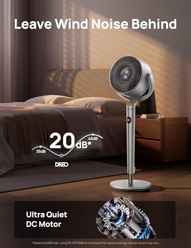 Image of DREO Smart Fans for Bedroom, 120 +120 Omni-Directional Oscillating Fan, 100ft Quiet Pedestal Fan with RGB Light, 9 Speeds, 6 Modes, 20dB, 8H Timer, Wi-Fi /Voice, 35-40 inch Floor Fans with Remote, Silver