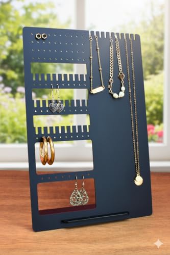 Image of Acrylic Black Jewelry Organizer Stand Earring, Necklace & Bracelet Holder Display for Women Modern Design with Multiple Hooks & Slots for Easy Storage (Black JW Organizer Pack Of 1)
