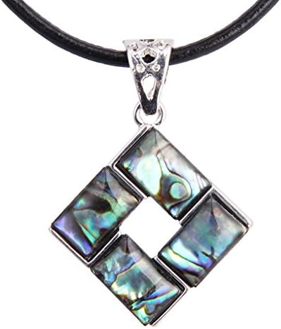 Luckeyui Abalone Square Pendant Necklace for Women with Black Leather Rope Chain Shell Jewelry