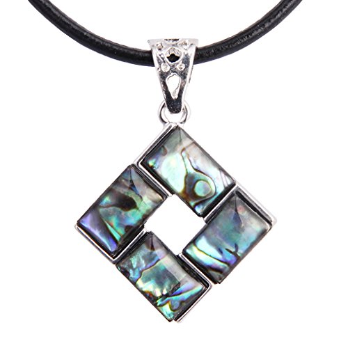 Luckeyui Abalone Square Pendant Necklace For Women With Black Leather Rope Chain Shell Jewelry #TOP3