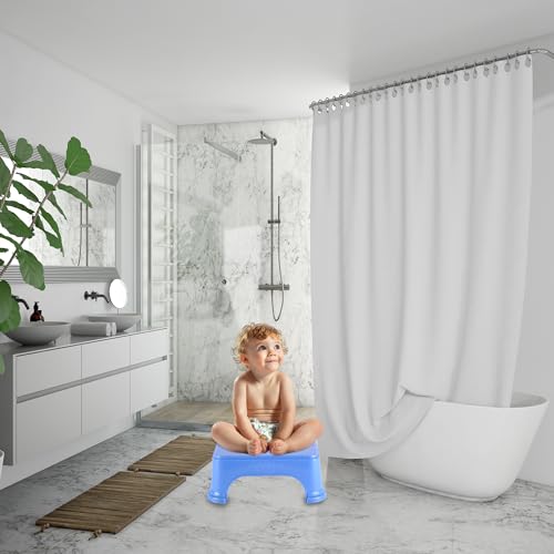 Image of Kuber Industries Pack of 3 Bath Stool for Bathroom | Flower Print Square Stool | Bathroom Stool for Bathing | Plastic Stools for Sitting | Blue