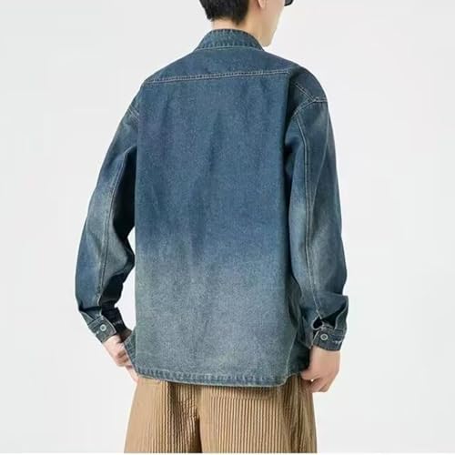 NCDUANSAN New Chinese style button up men's denim jacket, niche long sleeved jacket, casual and fashionable design hip-hop2