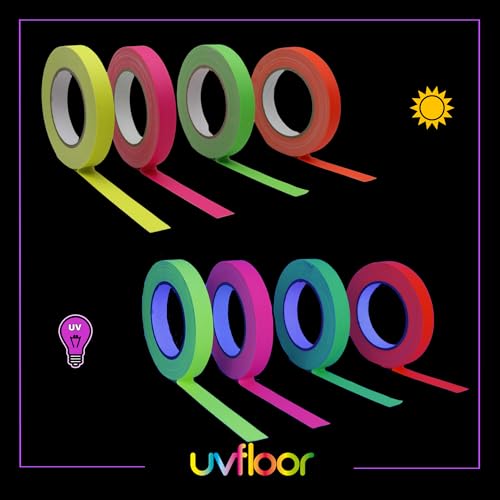 UV FLOOR - Gaffer Fluoreszierende gelb Aufkleber - Gaffer Premium-Qualität - Neon Zubehör - Party - Dekorativer Klebestreifen - 1,9cm x 25 m