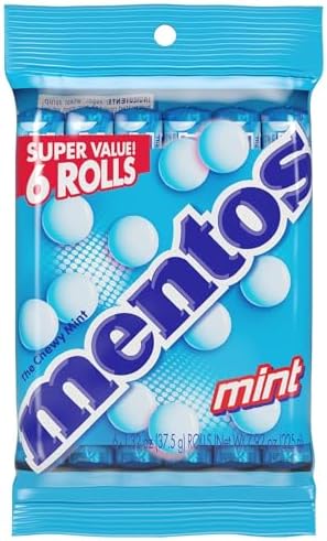 Mentos Chewy Mint Candy Roll, Mint, Mint Candies, 14 Pieces Per Roll, 6 Count Party Pack