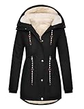 Wiepux Women's Cotton Thicken Down Jacket Sherpa Lined Coats 2025 Casual Military Jackets Utility Coat Overcoat,Black,M