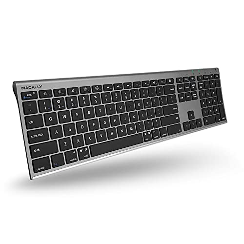 Macally Wireless Bluetooth Space Gray Keyboard and Space Gray Vertical Laptop Stand, Add a High-End Look to Your Office