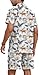 YTD Men's Hawaiian Short Sleeve Shirt Aloha Print Casual Beach Shirts 2 Piece Short Set Summer Fashion Outfits L White Leopard