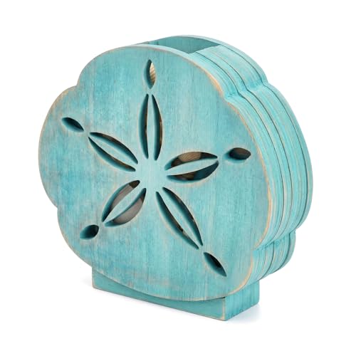 CroBlissful Green Sand Dollar Seashell Holder Seashell Display Box Wooden Small Starfish Shell Display Case with Acrylic Clear Window Shark Tooth Collection Box for Shells Sea Rock Home Decor Present