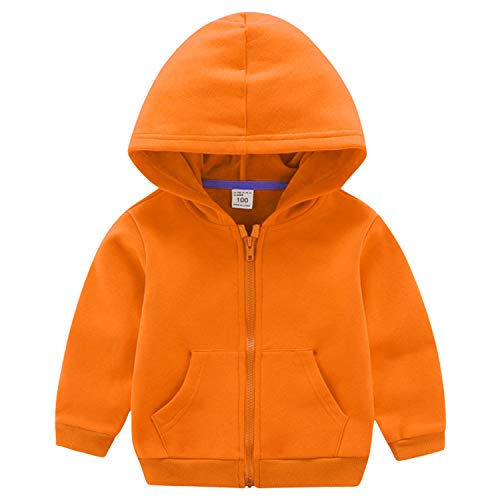 ANIMQUE Bebé Niño con Capucha Chaqueta Vellón Grueso Niños Sólidos Sudadera con Cremallera Niños Niñas Otoño Invierno Térmico Casual Deportes Abrigo a Prueba de Viento 1-12 Años, Naranja 130 Cover