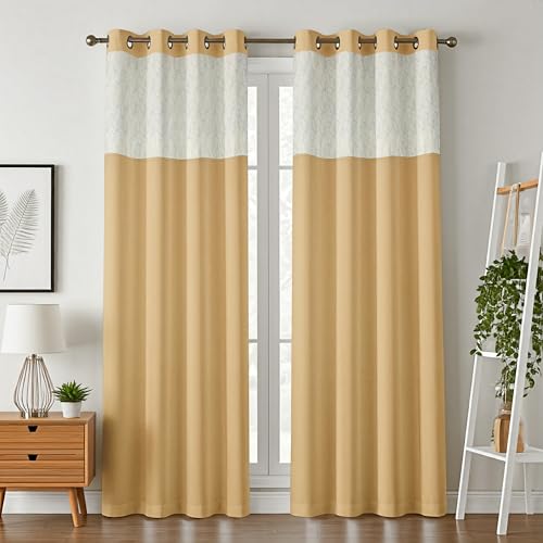 Image of IVAZA Dual-Tone Design 100% Complete Blackout Curtains - Room Darkening Curtain for Long Door -, Heavy Blackout, Thermal Insulation Curtains,Black Out Curtains 10 feet Long Set of 2 Beige