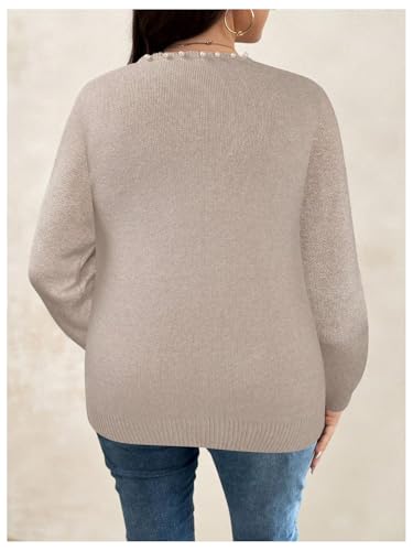 Image of BEAUDRM Women's Plus Size Pearls Beaded Cardigan Open Front Long Sleeve Casual Sweater Top