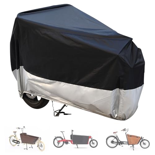 Lastenrad Abdeckung, Lastenfahrrad Abdeckung, Fahrradabdeckung Wasserdicht 420D Oxford-Gewebe, Fahrradgarage Plane Wasserfest, UV-beständige und reißfeste, Lastenfahrrad Abdeckplane, 285x65x115 cm