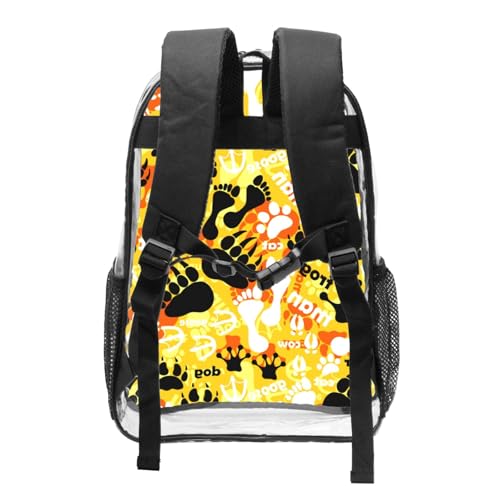 Man Cat Frog Dog Bear Goose Footprints Clear Backpack See Through Rucksack PVC Transparent Backpacks 16 Inch Travel Back Pack Outdoor Sport Bag Casual Bags for Work Camping2