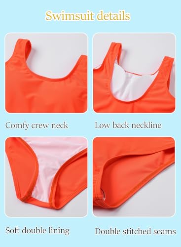 Image of One Piece Swimsuit for Girls 6-16 Years with Removable Chest Pad Quick Dry & Stretchy for Swim Team Beach