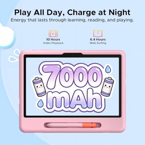 Image of P10 Kids Tablet for ages 3-7, Android 16 Tablet, Gemini AI, 10 Inch Tablet, 90Hz, 32GB RAM+64GB ROM, 7000mAH, 5G WiFi, Face ID, kids tablet with case,Includes a child protective case and pen, Pink