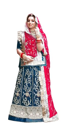 Image of Heavy Embroidery Work Semi Stitched Shimmer Silk Designer Rajputi Poshak For Women Rajasthani Lehenga Choli