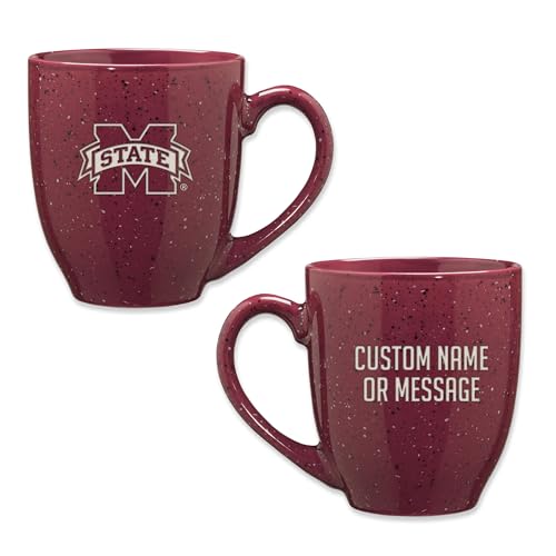 Image of Rico Industries NCAA Mississippi State Bulldogs Maroon Personalized 16 oz Team Color Laser Engraved Speckled Ceramic Coffee Mug