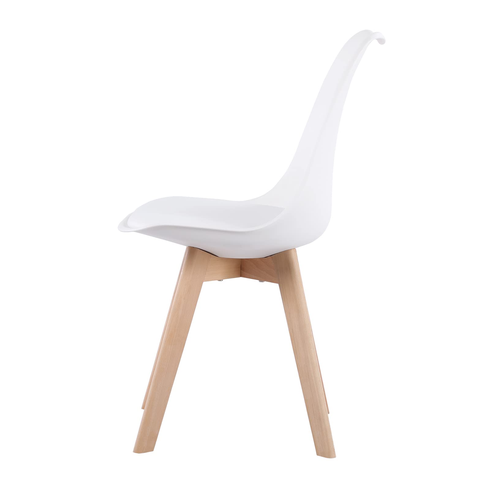 EGGREE 4 Chaises Salle à Manger Scandinaves SGS Tested Lot de 4 Chaises de Cuisine Rétro Rembourrée Chaise de Salle de Bureau, Pieds en Bois de Hêtre Massif, Blanc