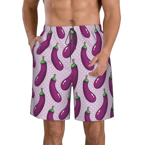 Seamless Pattern of Eggplant and Vegetables Mens Swim Trunks Quick Dry Swim Board Shorts Casual Beach Shorts
