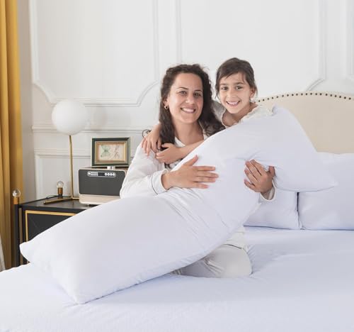 WhatsBedding Memory Foam Body Pillow with 100% Cotton Jersey Knitted Cover, Luxury Soft Large Long Pillow for Adults, Firm Full Body Pillow with Removable Zippered Pillow Case -White