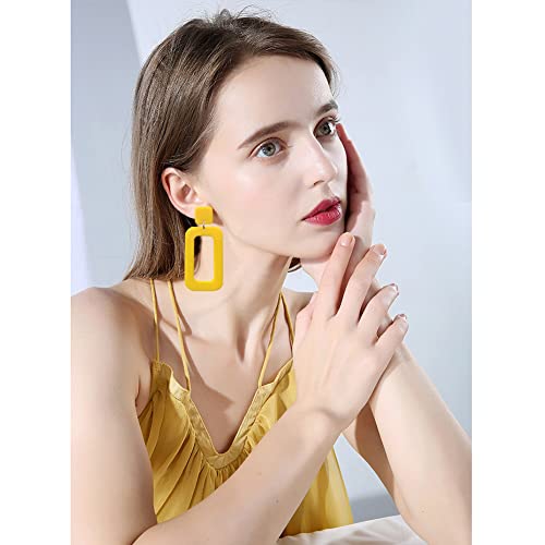 Retro Simple Acrylic Geometric Square Hollow Earrings for Women White Statement Drop Earring2