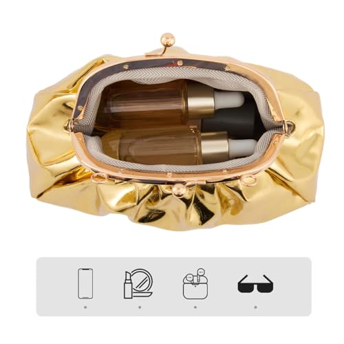 Image of BRYCTSISEN Pleated Evening Vegan Leather Clutch Handbag Purse Metallic PU Cloud Shoulder Bag for Women Evening Purse Handbag