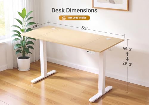Image of YDN Electric Standing Desk Adjustable Height, 55 x 24 Inches Sit Stand up Desk with Memory Presets & Cable Management, Home Office Desk for Office & Computer Workstation, White Frame /Nature Top