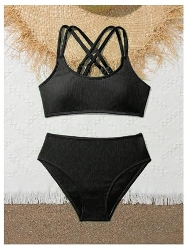 Image of Milumia Girl's 2 Piece Swimsuits Criss Cross Spaghetti Strap Bikini Sets Beachwear Bathing Suit