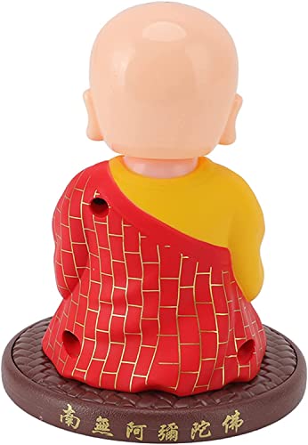 Image of AUGEN Small Buddhist Monk Solar Ornaments, Automatic Nodding Lucky Meaning Light Energy Sensing EcoFriendly, Solar Buddhist Monk Statue Decoration for Home Car Dashboard (Pack of 1)(C, Red)