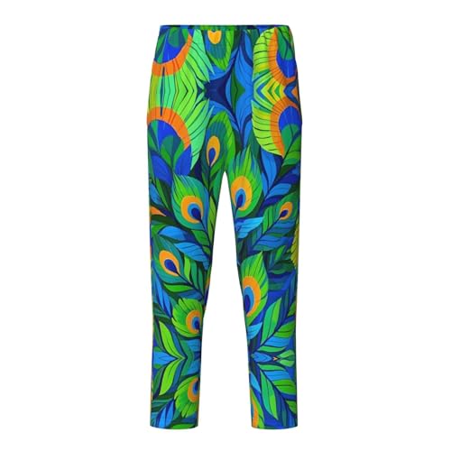 Pajama Pants Pajama Bottoms with Elastic Waistband Sleepwear Lounge PantsPeacock Feathers