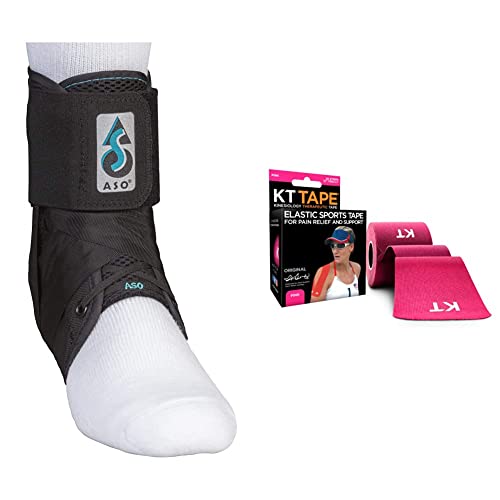 Med Spec 264014 ASO Ankle Stabilizer, Black, Medium & KT Tape Original Cotton Elastic Kinesiology Therapeutic Athletic Tape, 20 Precut 10 inch Strips, Pink