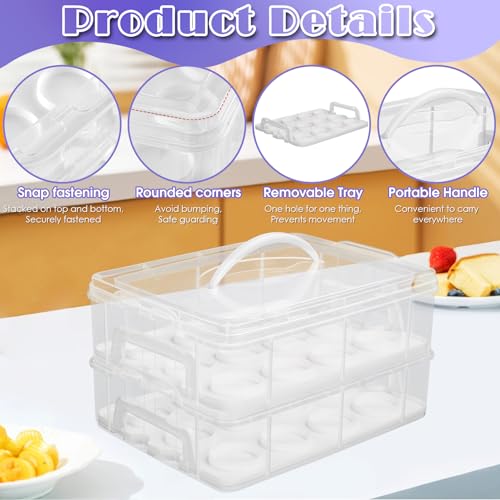 Jellydog Toy Cake Carrier with Lid, Two Tier Handle Cupcake Carrier, Stackable Cupcake Holder Container for 24 Cupcakes, Cake Carrier with Trays, Dessert Container for Cake Pie Muffin Cobbler, White - Thumbnail 5