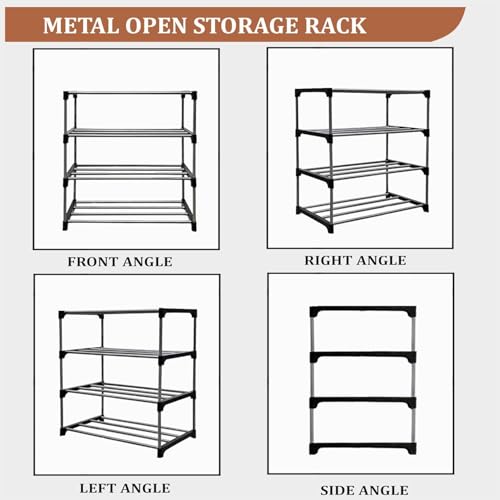 Image of Metal Shoe Rack Organizer Adjustable Storage Shelf for Entryway, Closet, Bedroom Space Saving Design, Durable Metal Frame, Black (4 Tier)