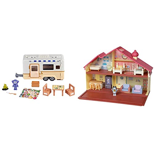 Bluey Familienhaus-Spielset inklusive 6 cm Figur - offizieller Sammelartikel & Caravan Set, 2,5 bis 3 Zoll große Figuren