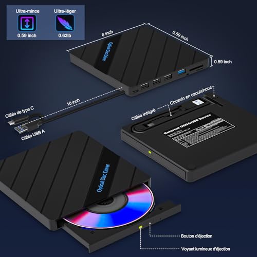 Graveur CD DVD Externe USB C pour regarder vos films en déplacement sur PC - 7