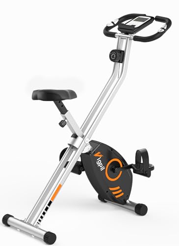 Hometrainer Fahrrad Klappbar, Vigpil Heimtrainer Fahrrad Klappbar von Wenoker - Fitnessbikes mit Handpulsmessung & Pulsmessung Faltbares Standfahrrad Fitnessgerät für Zuhause Büro Training(Orange)