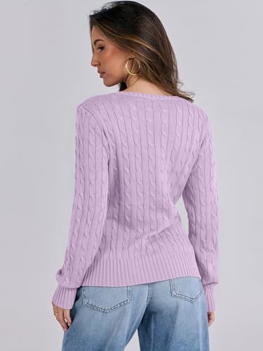 Image of ANRABESS Women's Cable Knit V Neck Fitted Sweaters