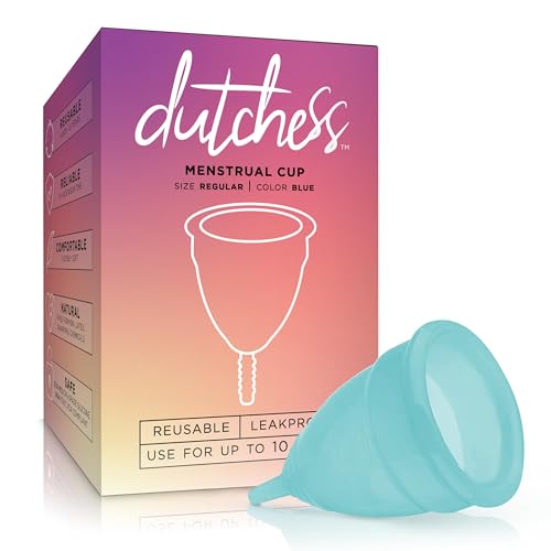 DUTCHESS Menstrual Cup - Reusable, Soft, Medical-Grade Silicone Period Cups - Easy to Clean Tampon and Pad Alternative - Blue, Large