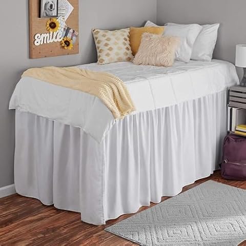 Dorm Bed Skirt Twin XL,College Dorm Room Bed Skirt,Extended Bed Skirt Dorm,Extra Long Dorm Bed Skirt Twin XL, Long Dorm Bed Skirt, White,Dorm Skirt- Twin XL / 34" Drop Cover