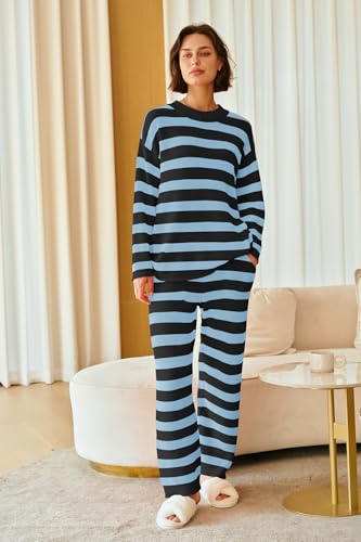 Image of SENSERISE Womens Striped Set Sweater Lounge Sets
