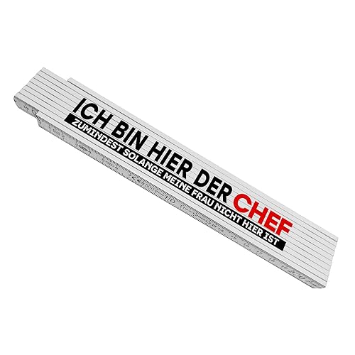 Meterstab aus Holz für Männer mit lustigem Spruch - Ich bin hier der Chef zumindest solange meine Frau nicht hier ist als Geschenk zum Vatertag oder einfach als Aufmerksamkeit für