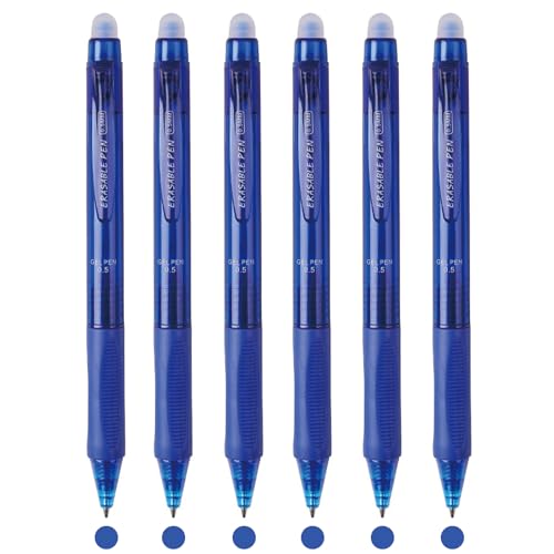 6 bolígrafos borrables retráctiles tinta azul 0.5mm miniatura 1