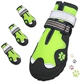 FISHOAKY Dog Shoes, Dog Shoes for Large Dogs, Anti Slip Dog Boots & Paw Protectors for Winter Snowy and Summer Hot Pavement, 4 Pack Dog Booties Waterproof for Large Size Dogs (Green, (Size 2))